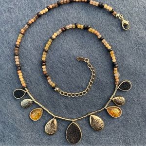 Monet necklace, earth toned charms/ beads